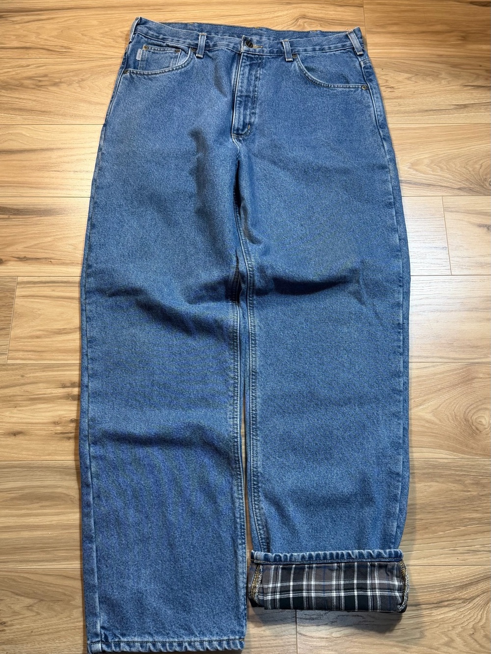 Carhartt blue denim jeans flannel lined #workwear #plaid